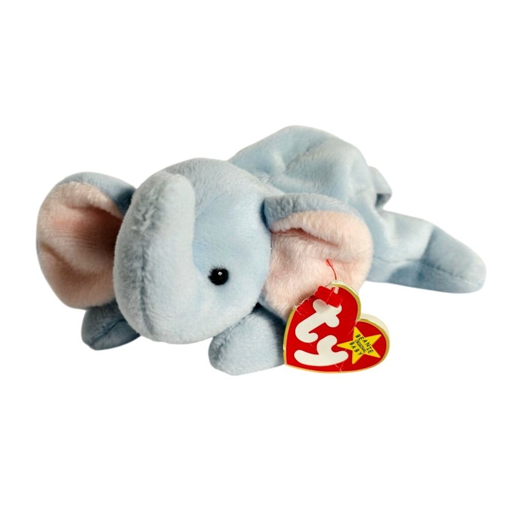 Ty Beanie Babies Peanut Elephant 8.5" Plush Toy Retired '95 Lt Blue Pink Ears
